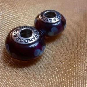 (2) Purple Murano glass Pandora charms